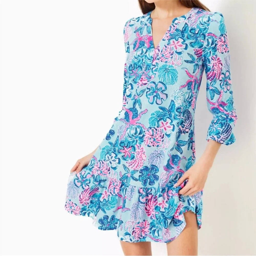 LILLY PULITZER Alyssa A-Line Cotton Dress Multi Bahamas Beachcomber
